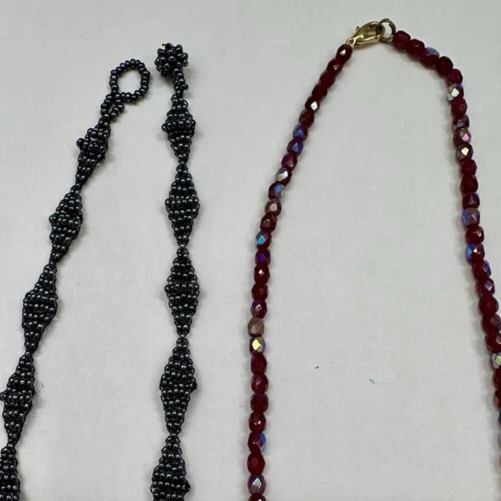 Set of 2 Handcrafted Beaded Necklaces - blue (14.5 in) & berry/maroon (16.5 in) - Picture 7 of 9